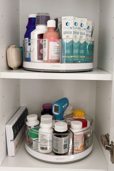 Medicine Cabinet Organization 
This Amazon lazy Susan turntable is perfect for organizing cabinets. Love that the compartments are removable. 

Kitchen organization, organizing tips, organize with me

#LTKunder50 #LTKhome #LTKFind