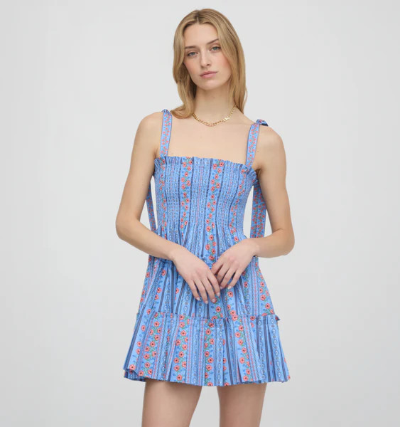 The Ribbon Charlotte Nap Dress - Blue Floral Batik Stripe | Hill House Home US