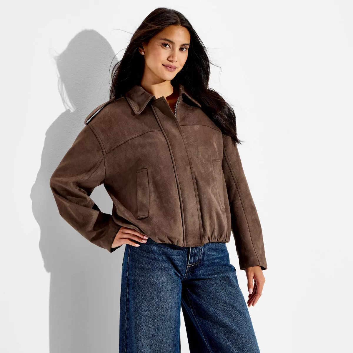 Women's Bubble Hem Suede Jacket - Wild Fable\u2122 Taupe XS | Target