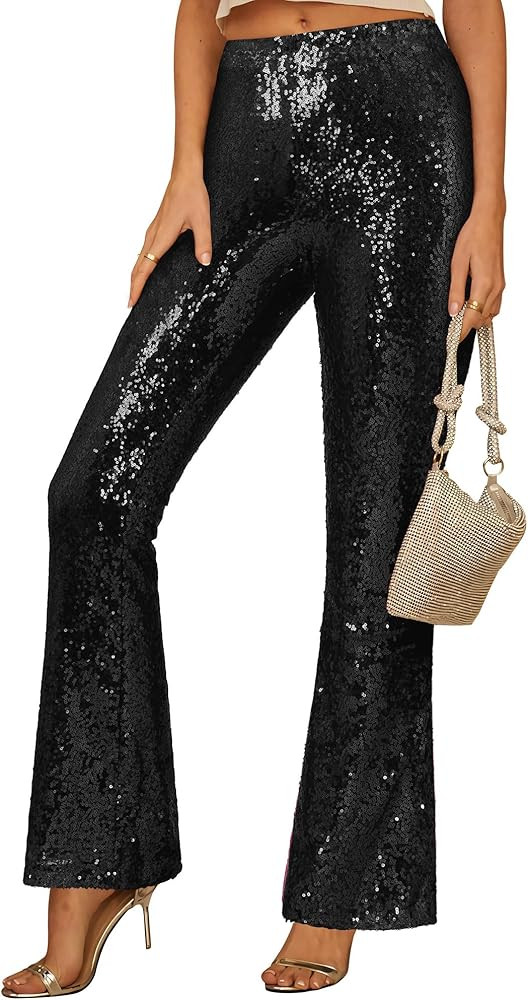 GRAPENT Sequin Pants for Women Flare High Waisted Pull On Elastic Waist Party Club Night Out Danc... | Amazon (US)