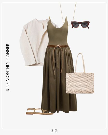 Monthly outfit planner JUNE: Spring & Summer looks | maxi dress, neutral tie belt, nude strap sandals, corduroy shacket, sunglasses, woven crochet tote 

See the entire calendar on thesarahstories.com ✨ 


#LTKStyleTip