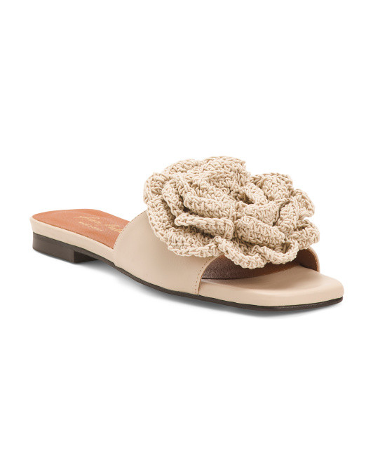 Made In Spain Leather Sandals With Big Crochet Flower | TJ Maxx