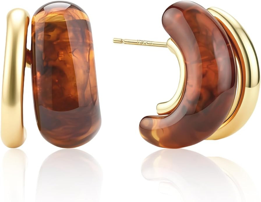 Tortoise Shell Resin Hoop Earrings for Women Brown Jewelry | Amazon (US)