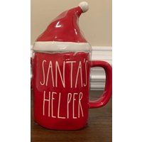 Rae Dunn Red Ceramic ""Santa's Helper"" Mug With Santa Hat Lid | Etsy (US)