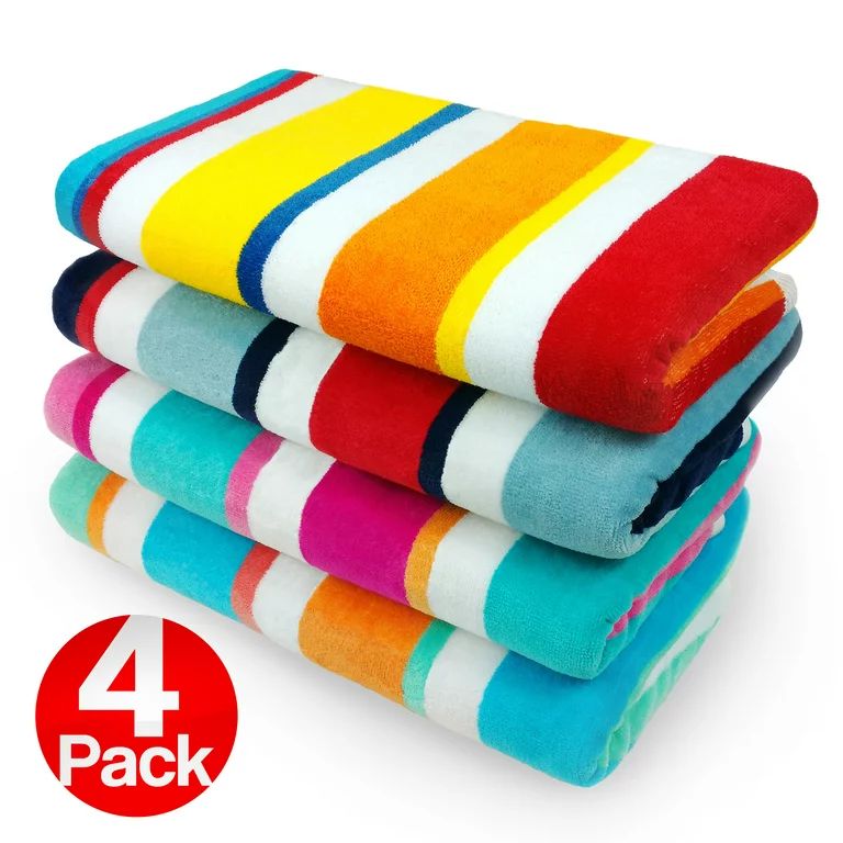 Kaufman 4 Pack 100% Cotton Multicolor Joey Cabana Stripe Beach Pool Towel 32" x 62" | Walmart (US)