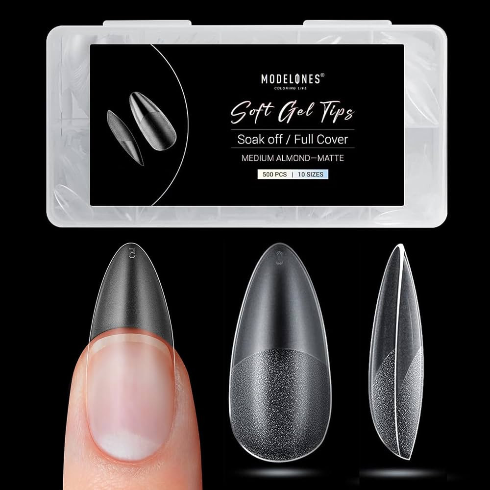 Modelones Medium Almond Nail Tips, 500Pcs Pre-shaped Full Matte Cover False Nails No Filed Strong... | Amazon (US)
