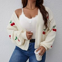 Plus Cherry Pattern Balloon Sleeve Duster Cardigan | SHEIN