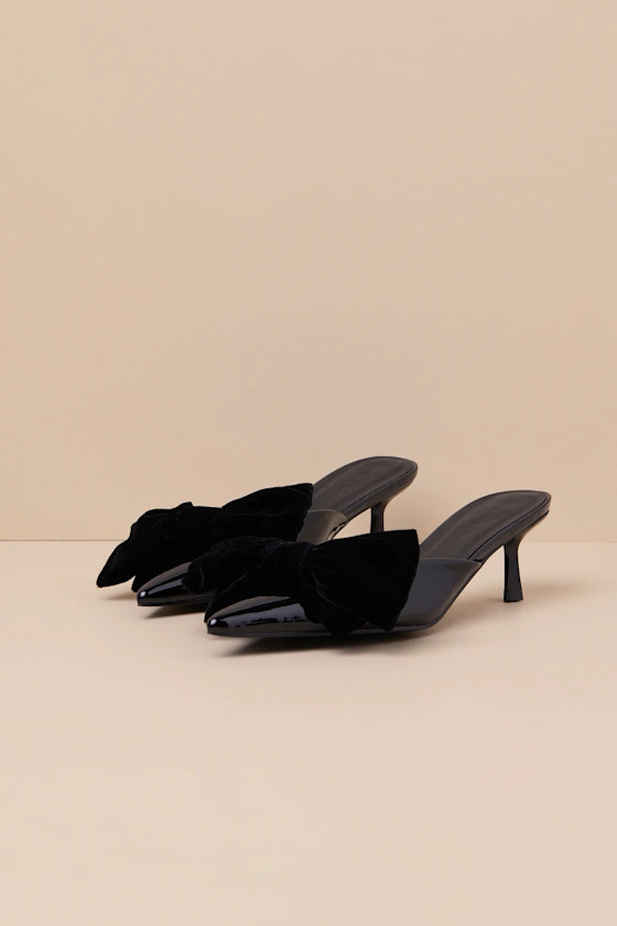 Niva Black Patent Bow Kitten Heel Pumps | Lulus