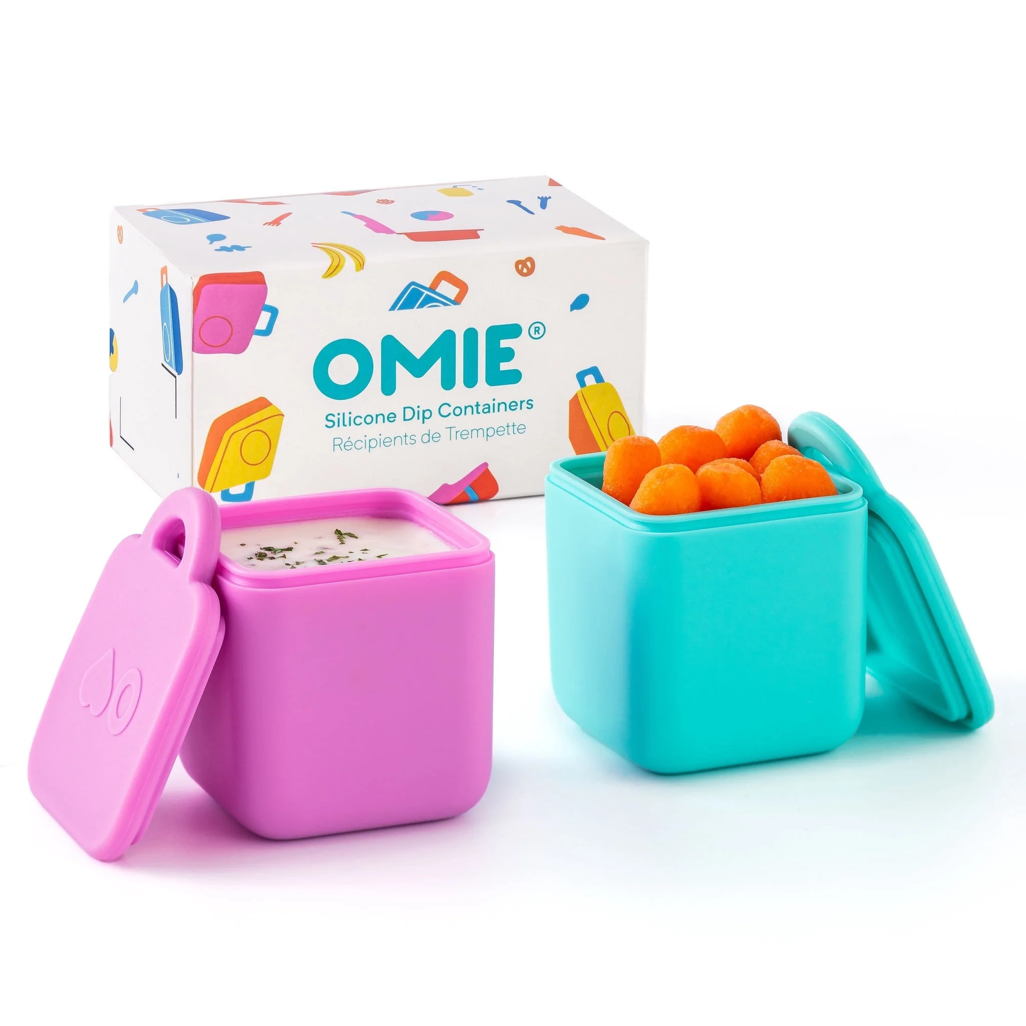 OmieBox (2 pack) Leakproof Dips Containers To Go Salad Dressing Container Condiment Container with Lids - Food Safe Silicone - 4 ounces (Pink/Teal) | Walmart (US)