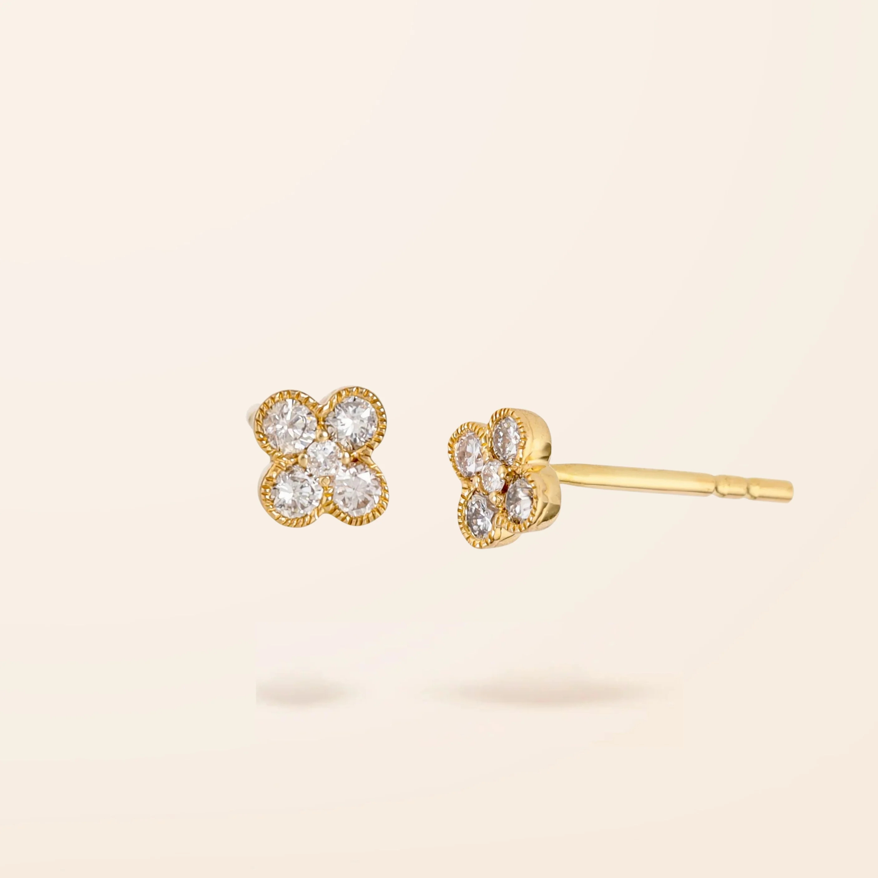 14K Gold Diamond Clover Stud Earrings | Van Der Hout Jewelry