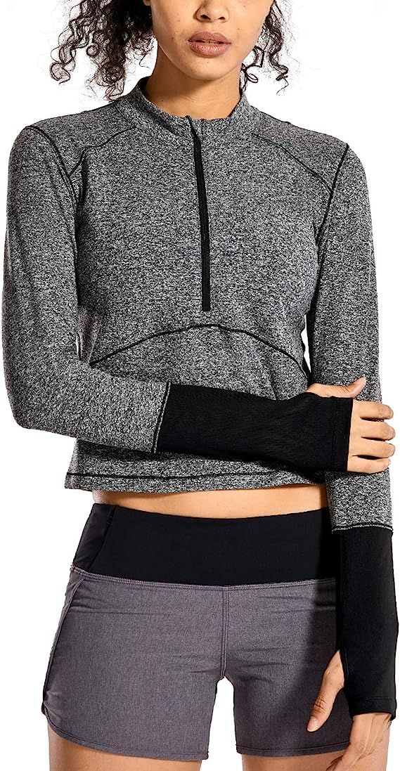 CRZ YOGA Women's Running Shirt Long Sleeve Shirt Dry Fit Half-Zip Workout Tops Crop Athletic | Amazon (US)
