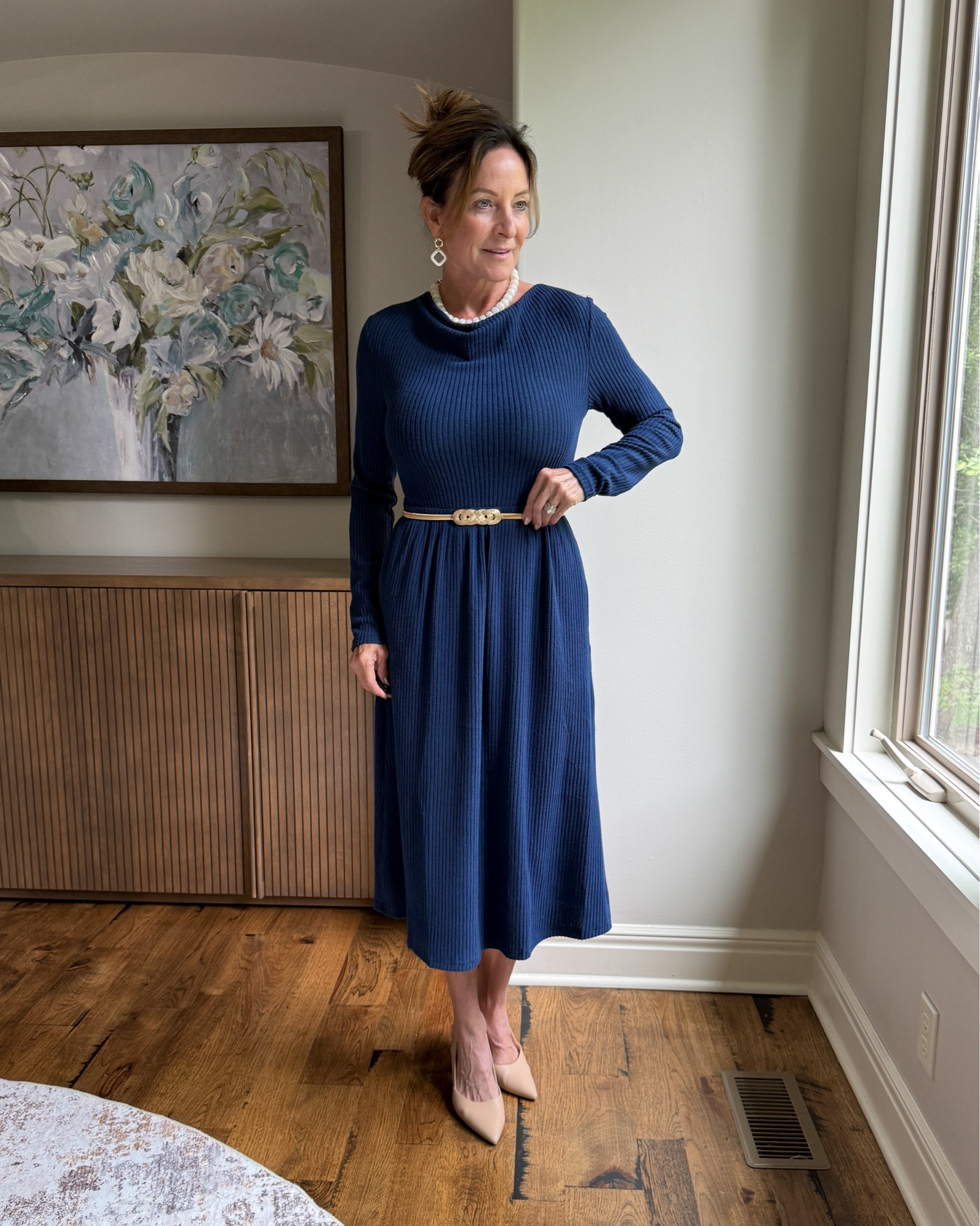 The One-and-Done Fall Dress

A knit midi dress is one of those pieces that makes getting dressed ridiculously easy. Add a belt and heels when you want it polished, then swap in flats or boots for an easy fall daytime look.

#falloutfitideas #knitdress #mididress #easyfallstyle #over50style