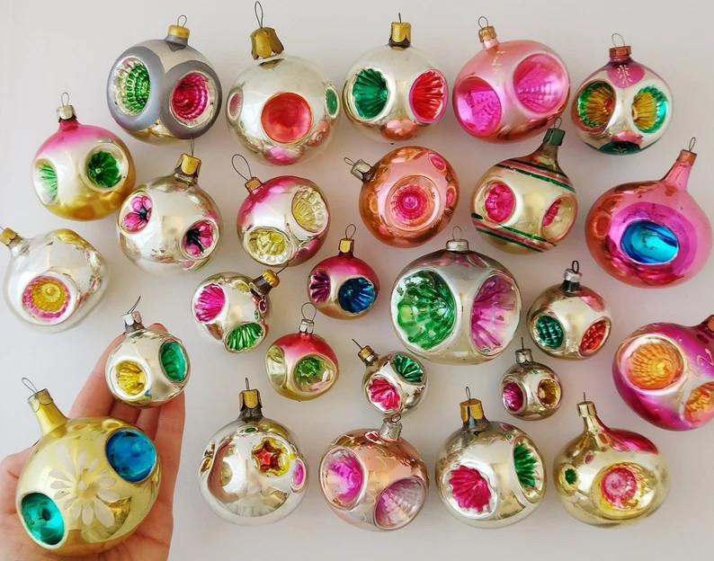 Rare BALL Vintage Christmas Ornaments RETRO Glass Home - Etsy | Etsy (US)