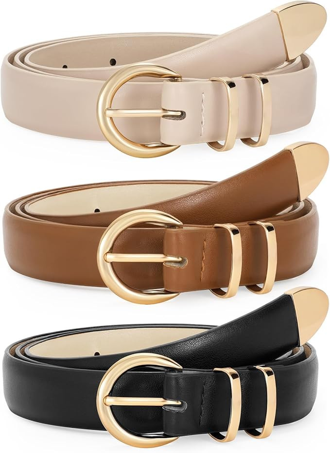 WERFORU 3 Pack Women's Skinny Leather Belts for Jeans Dress Ladies Vintage Waist Belt with Gold S... | Amazon (US)