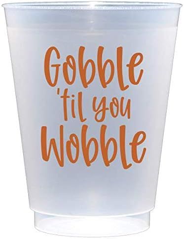 Thanksgiving Frosted Plastic Cups, 16 oz, Reusable, Pack of 10 (Gobble 'Til You Wobble) | Amazon (US)