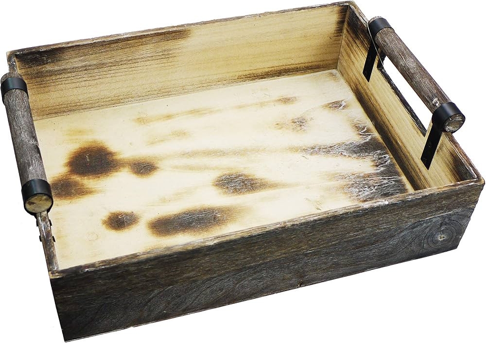 13.75 inch Wooden Rustic Décor Serving Tray with Handles Use As Ottoman Tray, Coffee Table Tray,... | Amazon (US)
