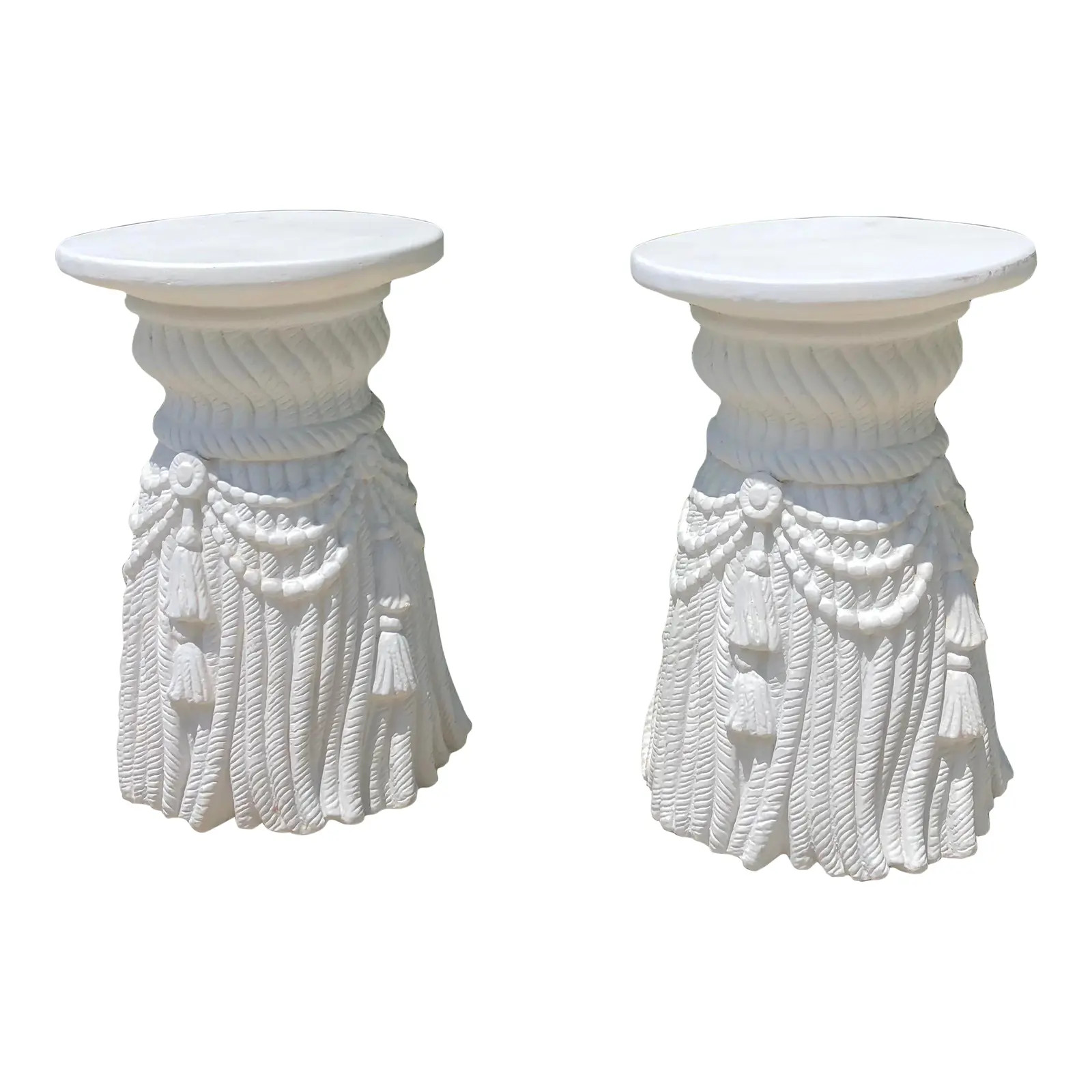 Vintage Dorothy Draper Style Plaster Tassel and Swag Stools- a Pair | Chairish