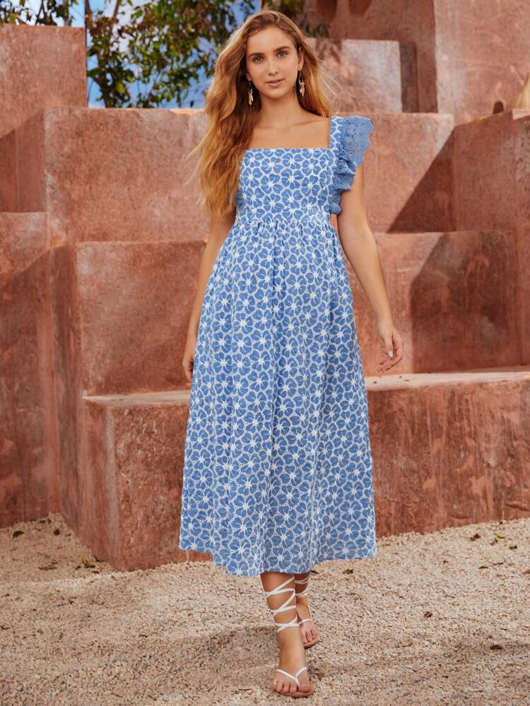 SHEIN Maternity 100% COTTON Ruffle Armhole Floral Schiffy Dress | SHEIN