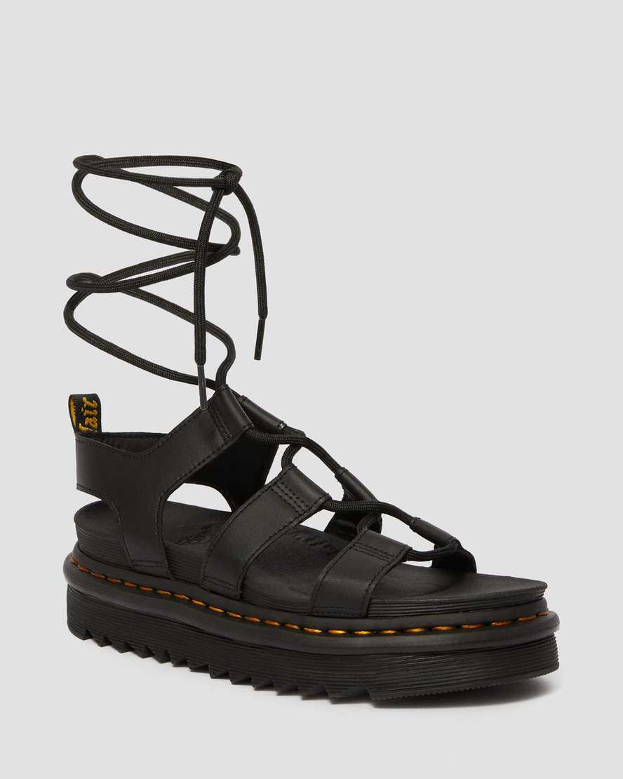 Dr. Martens, Nartilla Women's Leather Gladiator Sandals in Black, Size W 10 | Dr. Martens