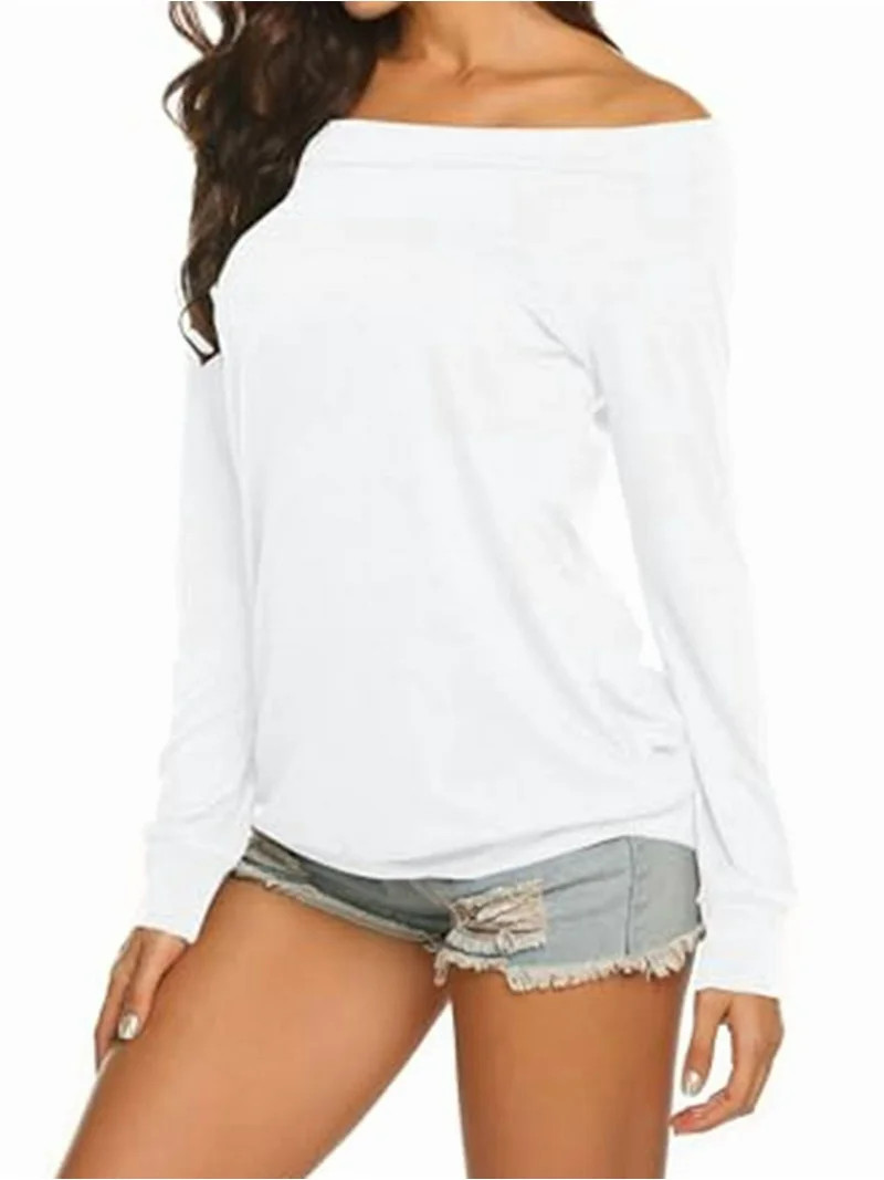 Women'S Long Sleeve Boat Neck Off Shoulder Blouse Tops White S | Walmart (US)