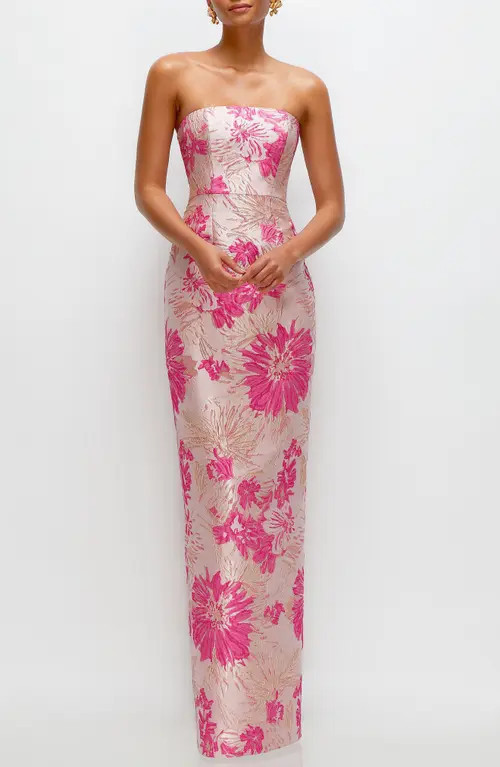 Alfred Sung Metallic Floral Jacquard Strapless Column Gown in Pink Multi at Nordstrom, Size 0 | Nordstrom