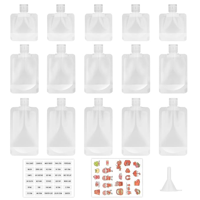 18 Pcs Travel Pouches for Toiletries, Refillable Travel Size Toiletries, Stand Up Pouches for Toi... | Amazon (US)