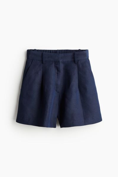 Linen-blend Shorts - High waist - Short - Navy blue - Ladies | H&M CA | H&M (US + CA)