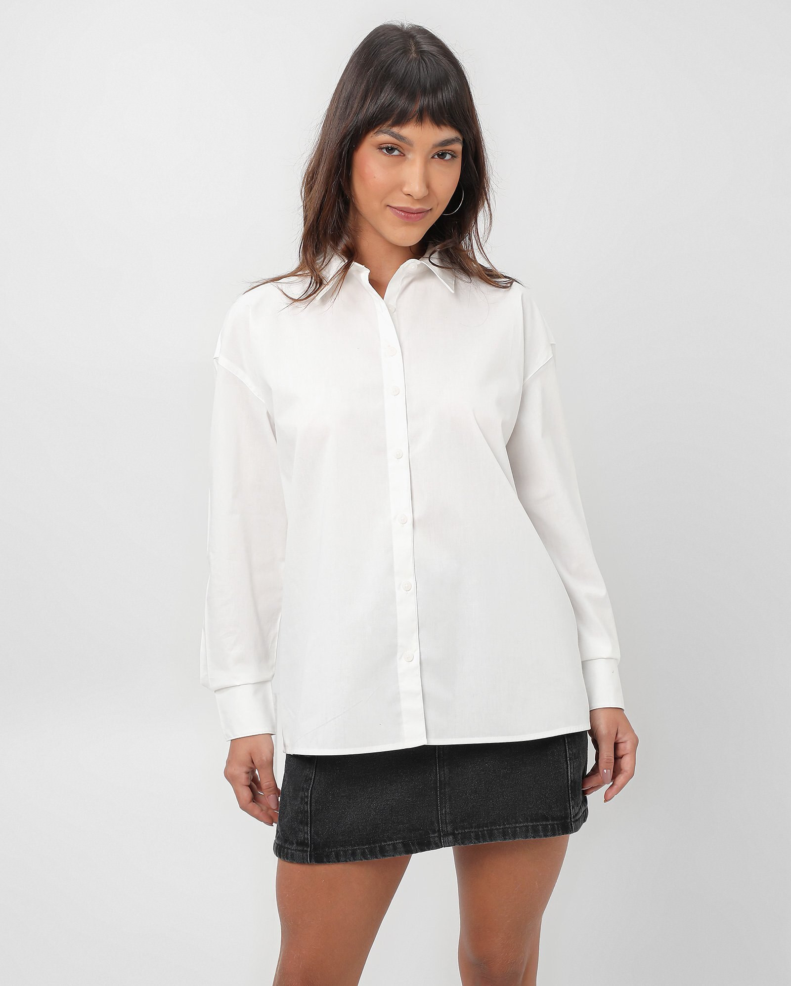 Camisa feminina de algodão manga longa - Branco |  Pool Basics | Riachuelo (BR)