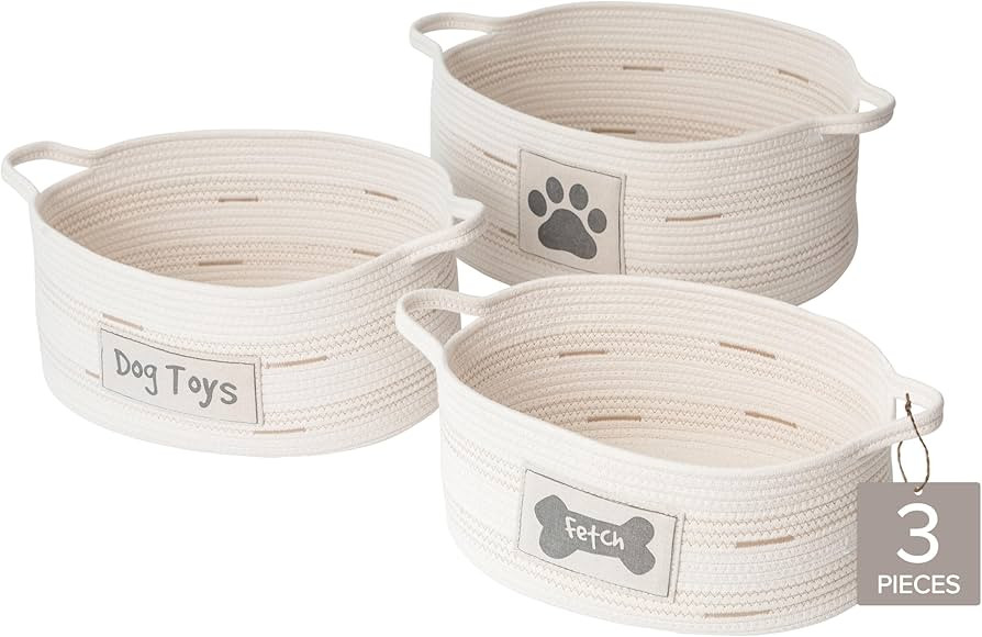Dog Toy Storage Baskets – Set of 3 Oval Fabric Rope Organizer Bins for Pet and Household Storag... | Amazon (US)