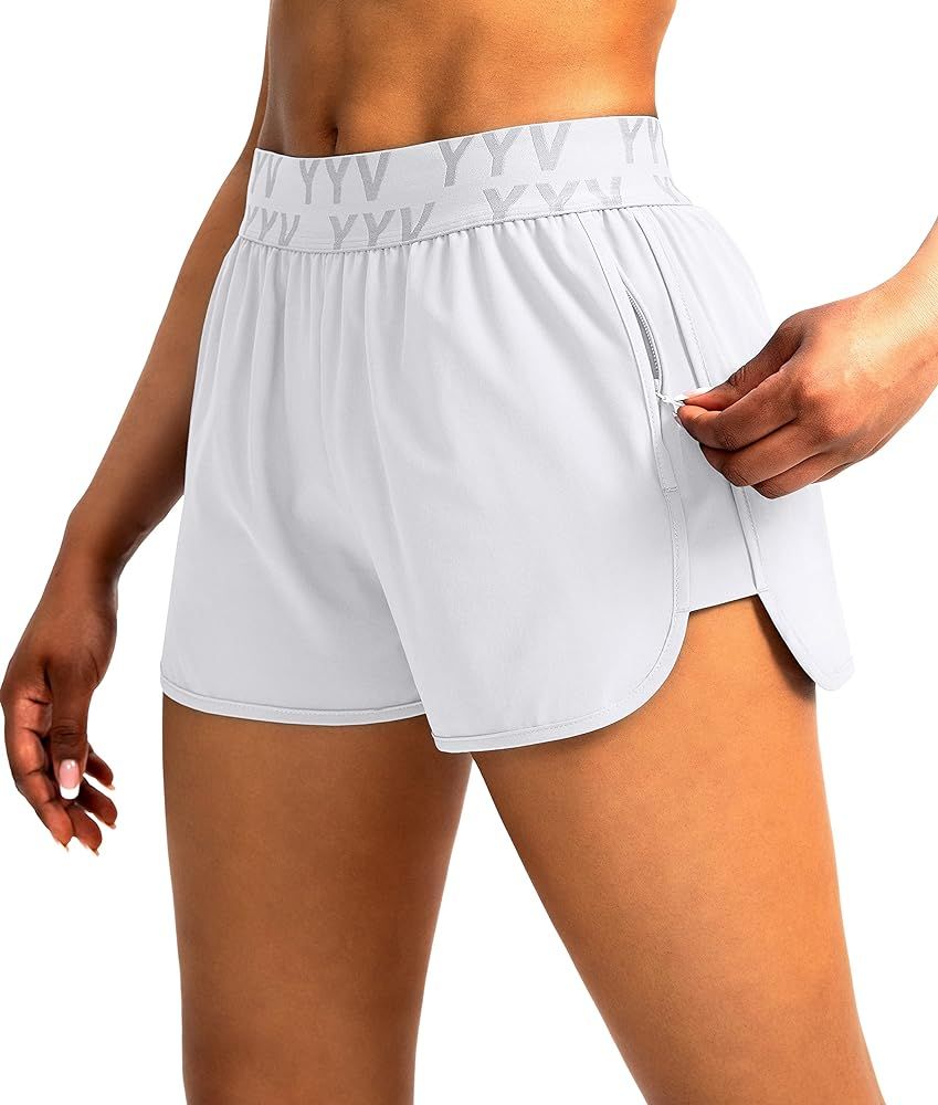 YYV Women's Running Shorts with Zipper Pockets Quick-Dry Elastic Waist Band Athletic Gym Shorts f... | Amazon (US)
