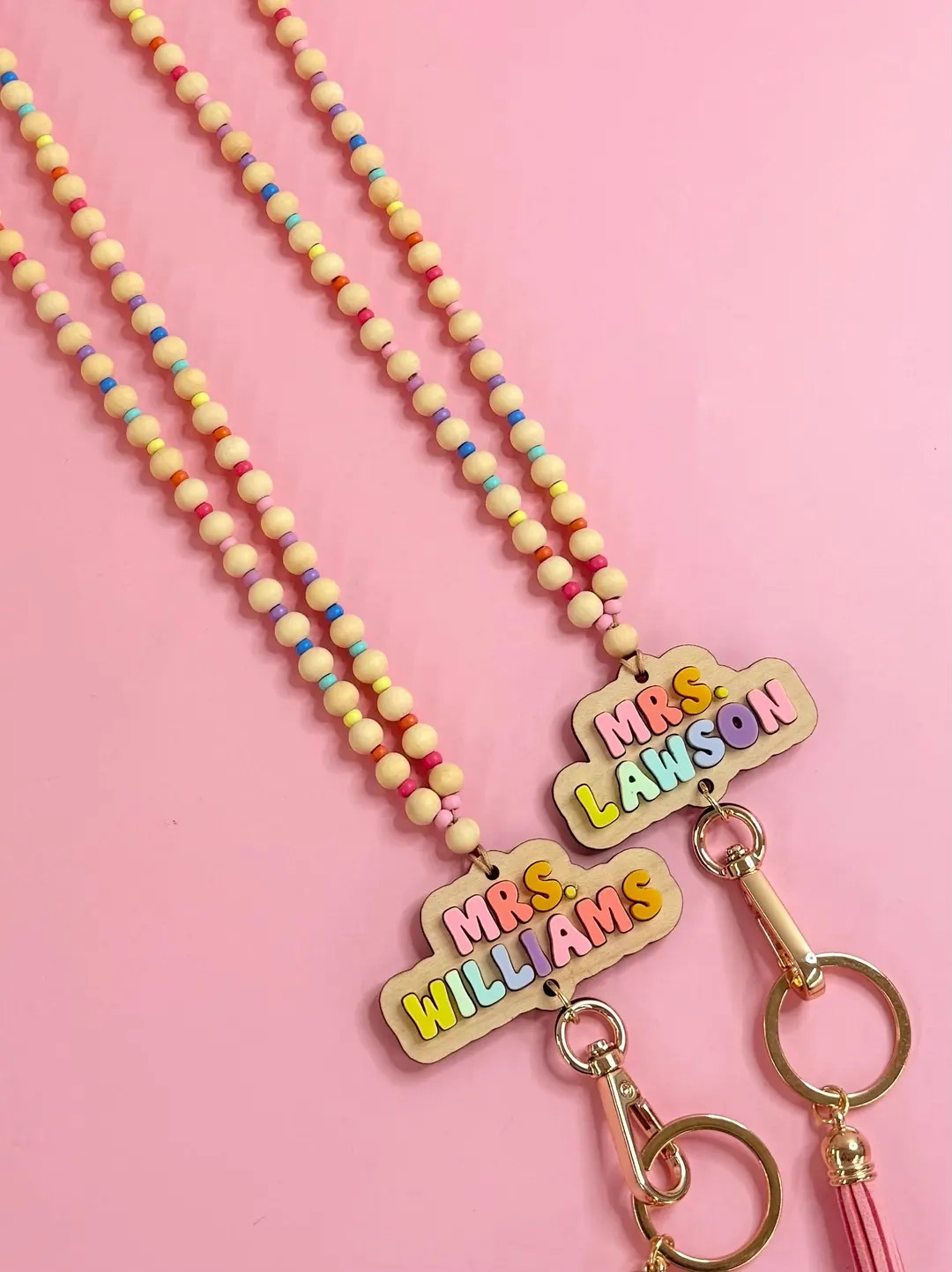 Personalized Rainbow Wood Bead Lanyard, ID Badge Holder, Back to School Gift, Breakaway Clasp - E... | Etsy (US)
