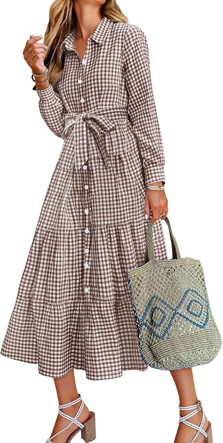 Caracilia Women Long Sleeve Striped Flowy Maxi Dress | Amazon (US)