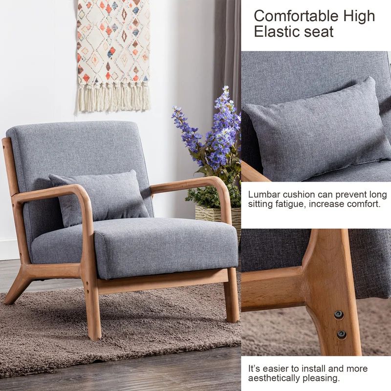 Hertford Upholstered Linen Blend Accent Chair with Wooden Legs and One Pillow | Wayfair North America