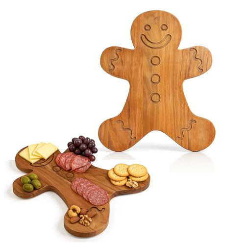 Aurah Gingerbread Shaped Acacia Wood Cutting Board for Kitchen Decorative - Wooden Charcuterie Serving Platter Snack, Fruit & Cheese - Housewarming, Wedding Gifts (13.5 x 10.5 Inch) | Amazon (US)