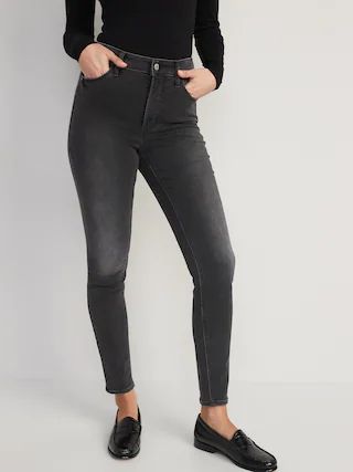 High-Waisted Rockstar Super-Skinny Black-Wash Built-In Warm Jeans for Women | Old Navy (US)
