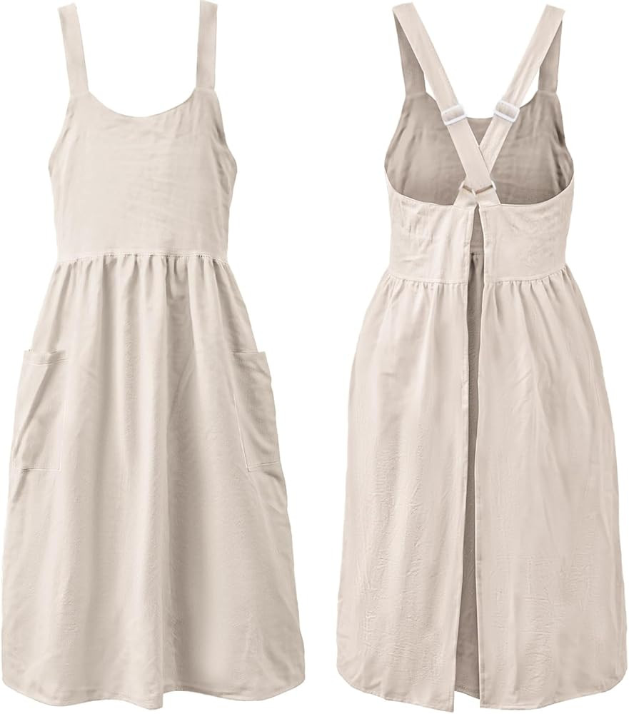 Uaussi Cotton Linen Apron Cross Back Work Apron for Women with Pockets Pinafore Dress X Cross Hal... | Amazon (US)