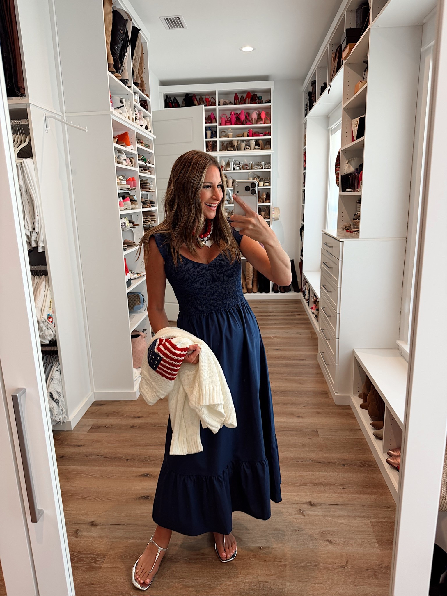 Red, white & blue 🇺🇸 in a small dress, medium flag sweatshirt, sandals and accessories - fits tts.

#LTKootd #LTKgrwm #LTKSeasonal