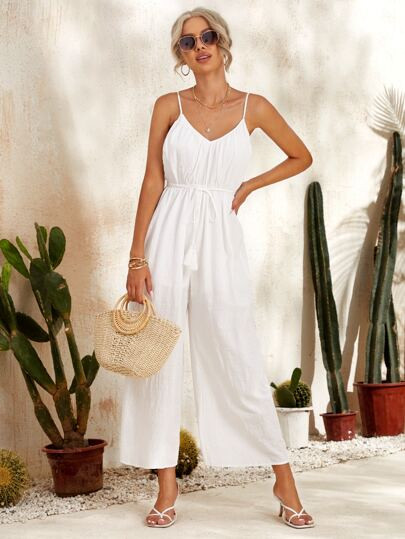 SHEIN Tassel Belted Cami Jumpsuit | SHEIN