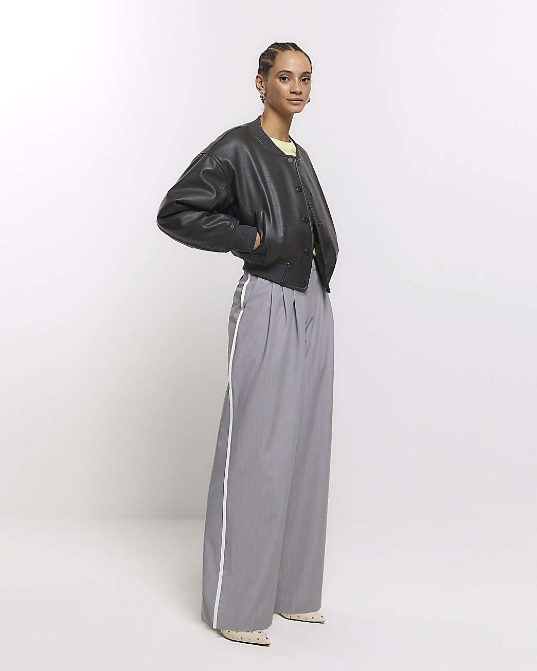 Grey side stripe wide leg trousers | River Island (UK & IE)