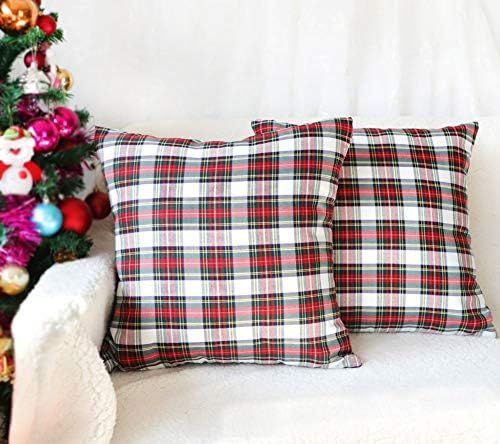 4TH Emotion Set of 2 Christmas Scottish Tartan Plaid Throw Pillow Covers Cushion Case Polyester for  | Amazon (US)