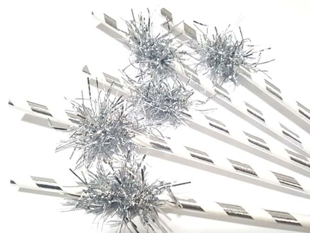 Set of 24pcs Silver Tinsel on Paper Straw - Etsy | Etsy (US)