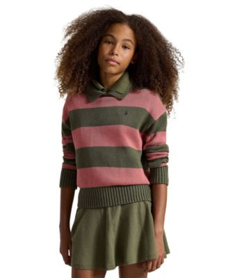 Polo Ralph Lauren Girls' 7-16 Striped Long-Sleeve Polo Sweater - Cruise Olive Multi | Macy's