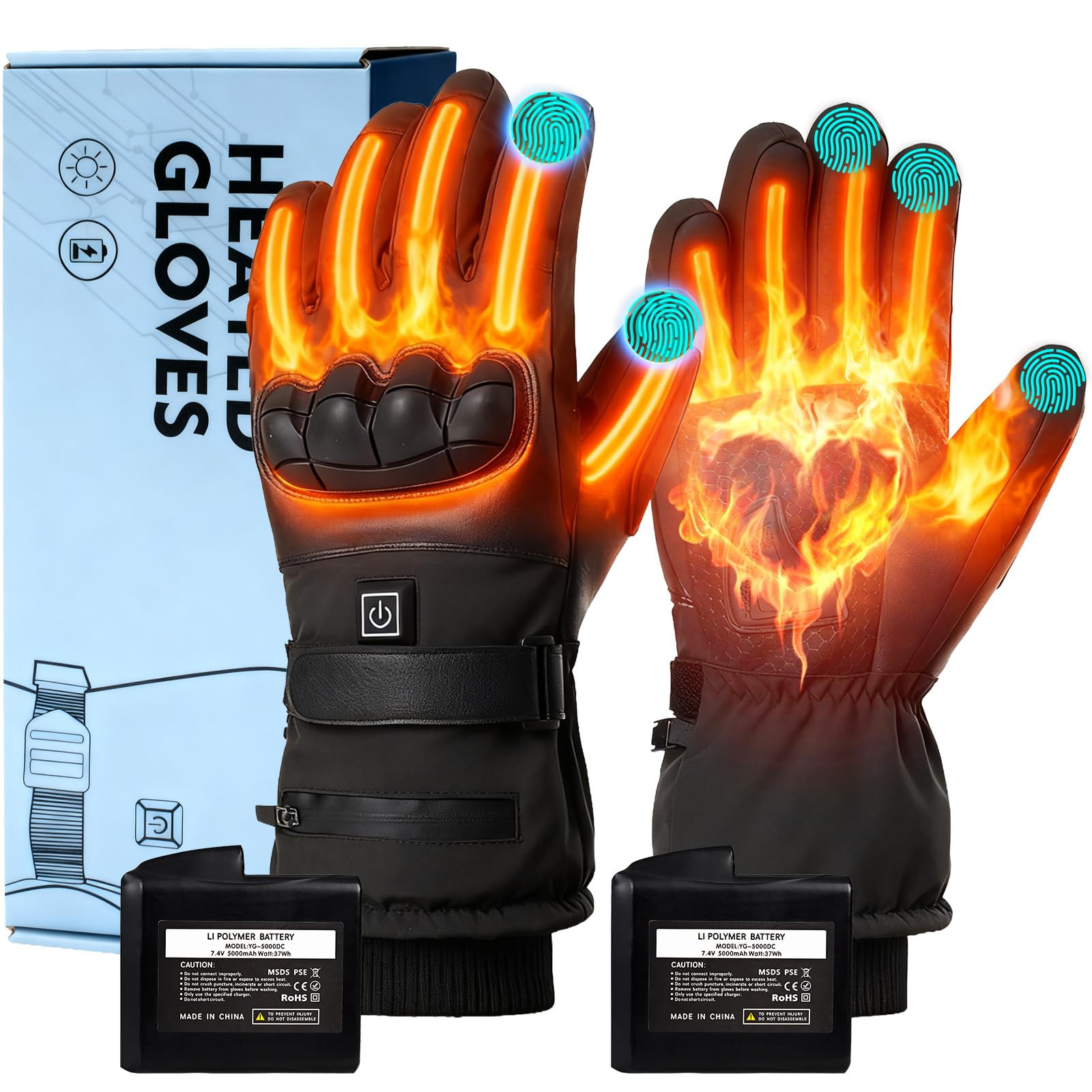 Heated Gloves for Men Women,7.4V/5000mah with Hard-Shell, 2.5-H USB Fast Charging, 3-Level Heatin... | Amazon (US)