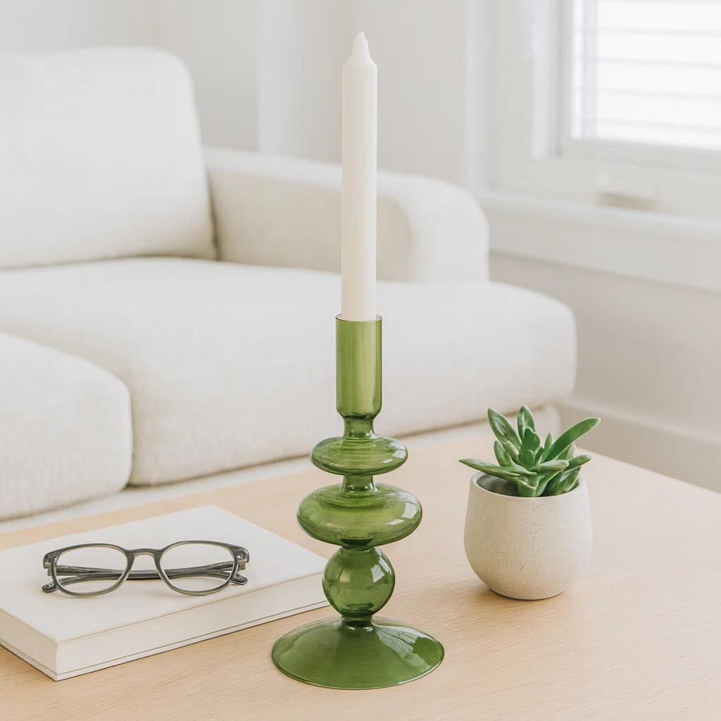 Sculptural Glass Candle Holder with Rounded Accent Base - Modern Tabletop Candle Holder for Coffe... | Wayfair North America