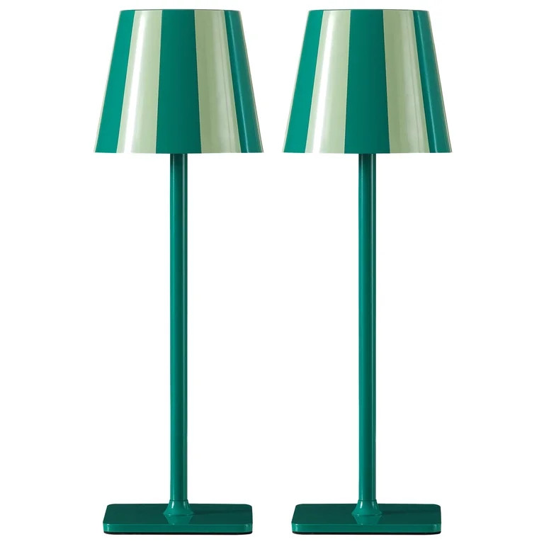 Mainstays 13" Indoor/Outdoor Rechargeable Green Stripe Table Lamp 2 Pack | Walmart (US)