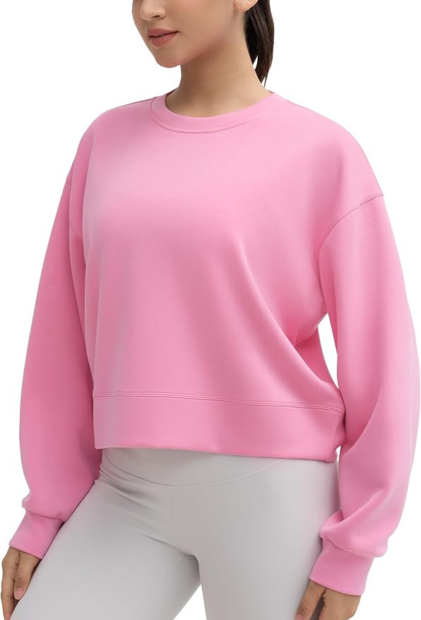 THE GYM PEOPLE Women's Crewneck Cropped Pullover Sweatshirt Cute Basic Long Sleeves Workout Tops | Amazon (US)