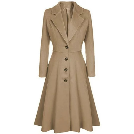 Women s Woolen Blend Coats Coat Lapel Wrap Swing Flared Winter Long Overcoat Jacket | Walmart (US)