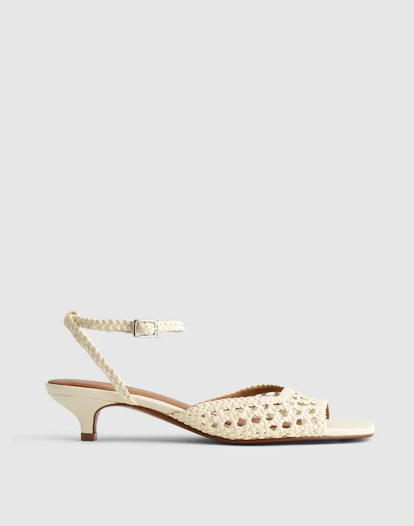The Tyra Ankle-Strap Kitten-Heel Sandal in Woven Leather | Madewell