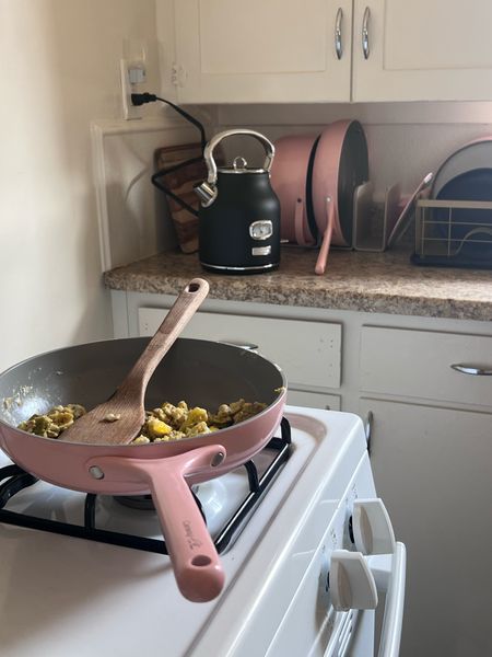Pink caraway pots and pans and Westinghouse kettle
