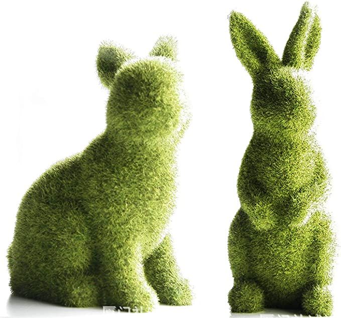 XIAXAIXU Easter Moss Bunny Flocked Rabbit Statue Figurine Festival Garden Yard Home Party Ornamen... | Amazon (US)